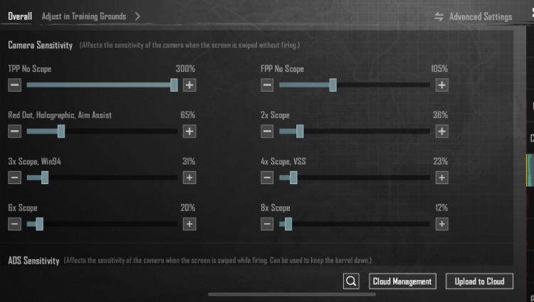 PUBG camera sensitivity