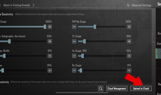 Option in which we can save our Best PUBG Mobile Sensitivity Settings