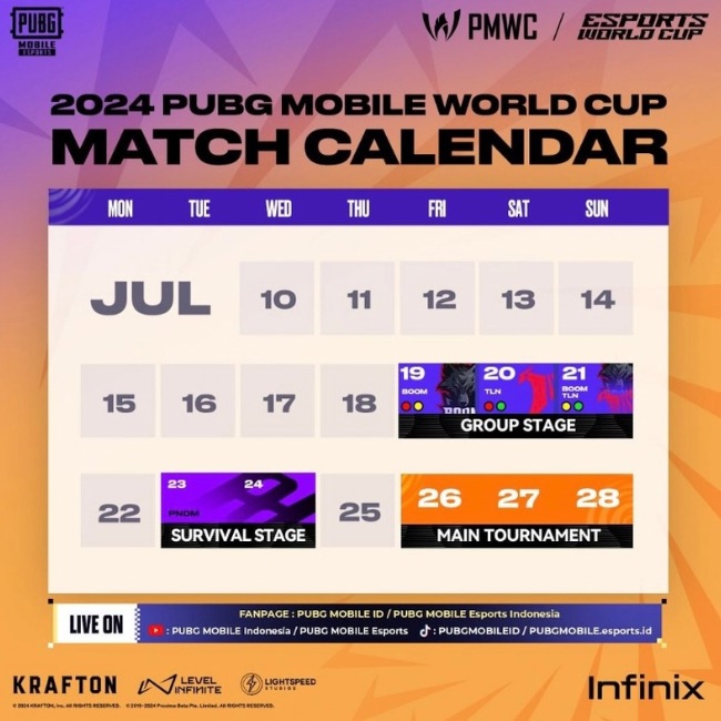 PUBG Mobile World Cup 2024 match calender