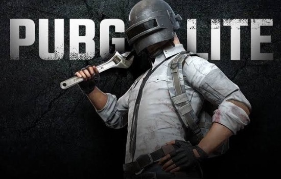 PUBG lite written with dark background and a PUBG Character wearing helmet is standing