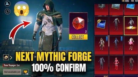 A Picture is showing mythic items in the mythic forge section in PUBG Mobile that is coming in next update 3.5 of PUBG Mobile. Mythic emblem with collect option is showing right with the mythic outfit that is coming in the next mythic forge. 