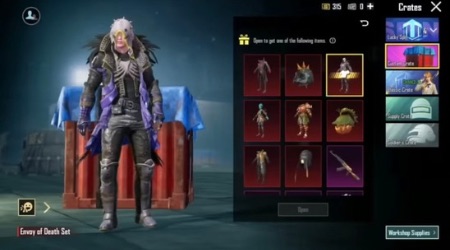 PUBG Mobile Envoy of Death Set featured in the crate rewards. Unlock the Envoy of Death outfit, weapon skins, and other rare items in PUBG Mobile’s custom crates.