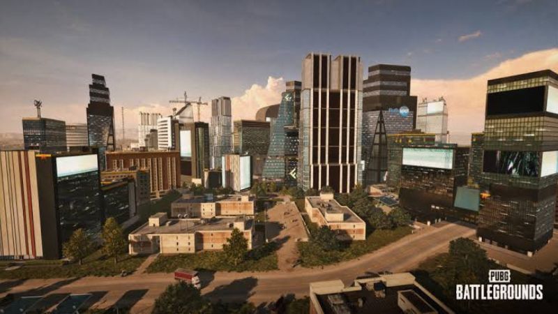 Image featuring Deston map in PUBG Mobile with big buildings and appartments. 